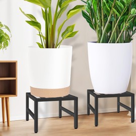 LLAXERGU Plant Stand Indoor Outdoor, Heavy Duty Wrought Iron Pedestal Stands Metal Plant Stand for Indoor Outdoor, Sturdy Low Flower Stand Display Planter Shelf, 2pcs, Black
