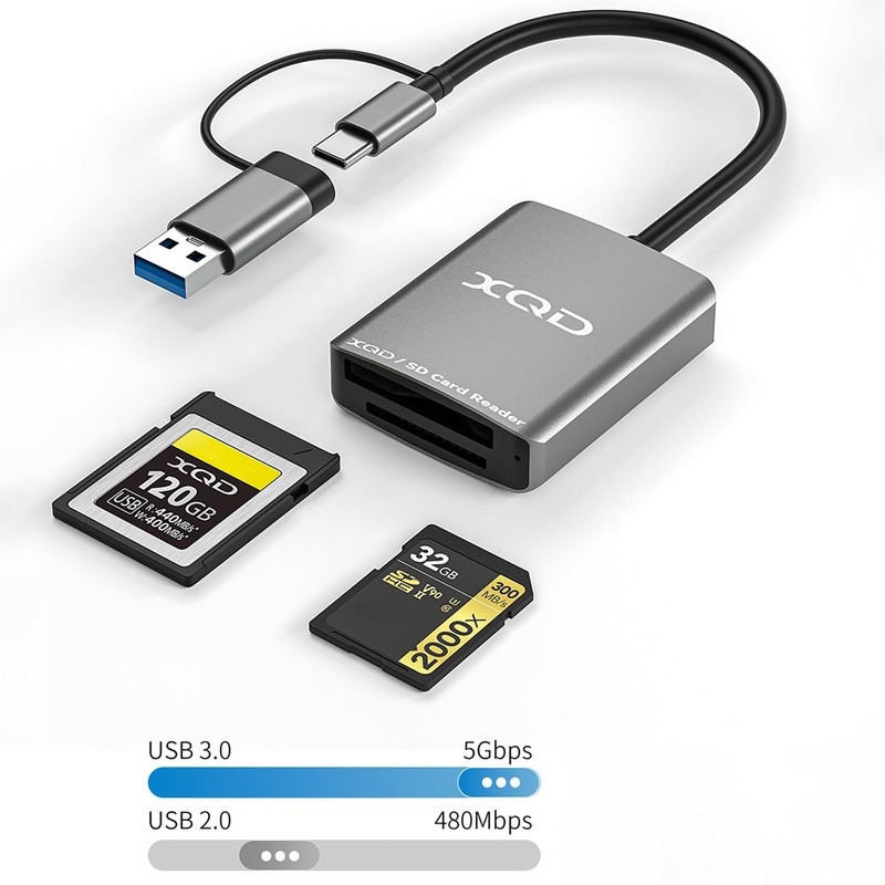 Tunghey 2-in-1 XQD/SD Card Reader, USB-C & USB-A, 5Gbps Transfer,