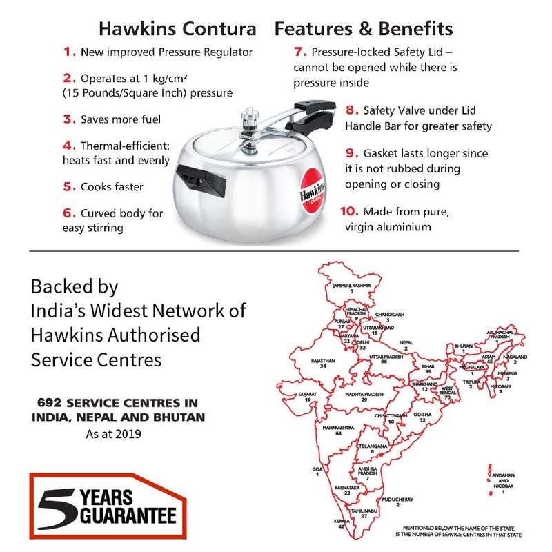 Hawkins 5 Litre Contura Pressure Cooker, Handi Inner Lid Cooker,