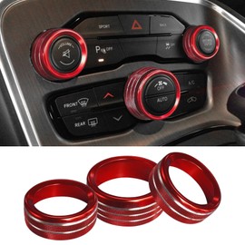 Rebvugr 3PCS Air Conditioner Switch Button Knob Cover, Aluminum Alloy Knob Ring Trim Cover, Climate Control Knob Covers, Auto Decor Accessories Fit for Dodge Challenger Durango 2015-2022 (Red)