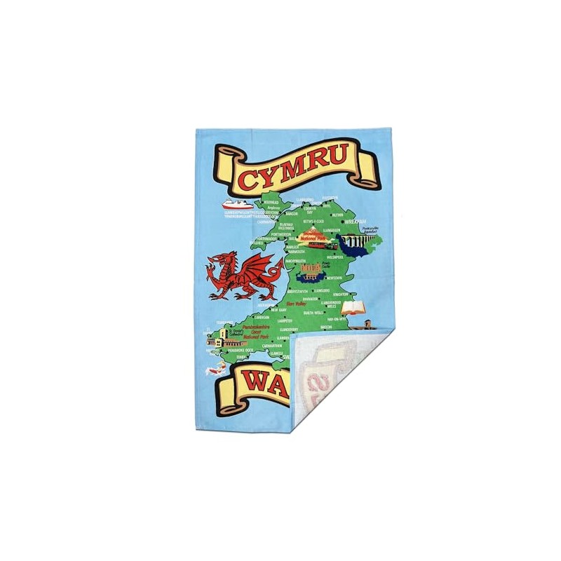 Elgate Welsh Wales Map Tea Towel Souvenir Gift Cymru Rhyl