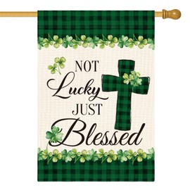 AVOIN colorlife Lucky Clover St Patricks Day House Flag Double Sided, Buffalo Plaid Rustic Farmhouse Shamrock Yard Outdoor Flag 28 x 40 Inch