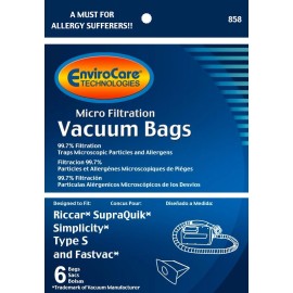 For Riccar EnviroCare Vacuum Cleaner Dust Bags fit Riccar Type S and Fastvac 6 pack
