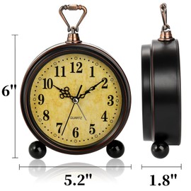 Pumtus 2 Pack Vintage Retro Analog Alarm Clocks, 5.2 Inch Silent Non Ticking Small Table Clock, Battery Operated Desk Clocks for Bedroom, Elegant Bedside Gift Clock for Living Room, Office, Room Decor