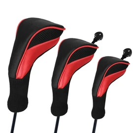 Number-one Golf Club Head Covers for Fairway Woods Driver Hybrids, 3Pcs Long Neck Mesh Golf Club Headcovers Set with Interchangeable No. Tags 3 4 5 6 7 X (Red)