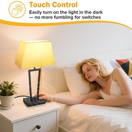 LEDIKON Modern Touch Bedside Lamps Set of 2 for Nightstand with USB-C & USB-A Charging Ports, 3-Way Dimmable, No Assembly Required Black Table Lamps for Bedroom, Living Room (2 Bulbs Included)