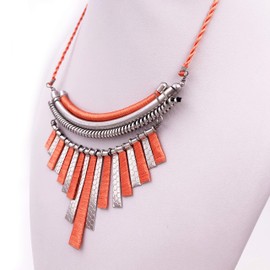 Lizzie Kay Classic Orange Coral Silver Dangling Bib Statement Necklace for Women