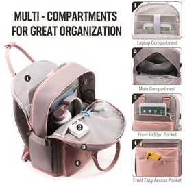 LOVEVOOK Laptop Backpack Womens, 15.6 Inch School Bags for Women Waterproof Computer Rucksack with USB Port for Travel Business College Work, Gray Pink