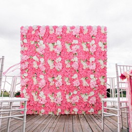 RIDDSEE Artificial Flower Wall Panels - 12-Piece Set of 15x15 Inch Silk Roses Floral Backdrop Ideal for Wedding Celebrations, Festive Party Background and Elegant Home Decor -Pink