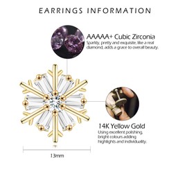 Christmas Earrings for Women Girls, Gold Snowflake Earrings with Shiny Cubic Zirconia, Christmas Xmas Presents Jewellery Xmas Stud Earrings | Christmas Earrings Gifts for Niece Daughter