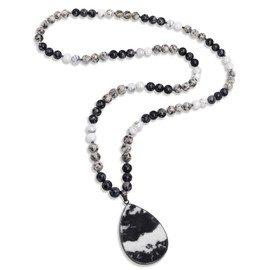 PEARLFECT Long Pendant Necklaces for Women/Men Trendy, 8MM Womens Beaded Jasper Necklaces,32 Inch Green Stone Bead BOHO Necklace Jewelry,Chunky Statement Necklace, Gemstone, Jasper