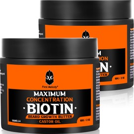 Beard Butter,Maximum Concentration Biotin,with Castor Oil and Argan & Jojoba Oils, Promotes Beard Growth, Styles, Strengthens & Softens Beards ,Unruly Beards While Relieving Itch,2 Ounce*2 (2 Pack)