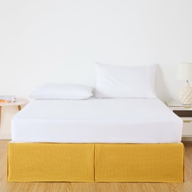 Chezmoi Collection Pleated Waffle Weave Bed Skirt, Tailored Dust Ruffle Easy Fit 16-Inch Drop, Machine Washable (King - 16" Drop, Gold)