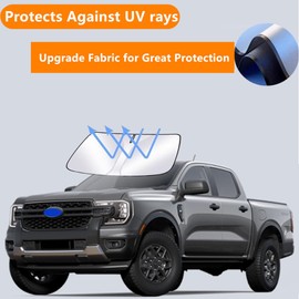 Windshield Sun Shade for Ford Ranger 2019-2024 Foldable Car Front Window Sunshade Accessories 240 T Sun Visor Protector Reflective Cover Block UV Rays & Sun Heat (for Ford Ranger 2019-2024)