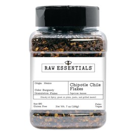 Raw Essentials Chipotle Chile Flakes - Smoky and Spicy - Great on Pizza, Pasta, & Grilled Meats - Non-GMO, Paleo, Vegan, & Gluten Free - 7 Ounce Bottle