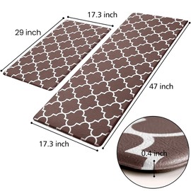 KMAT Kitchen Mat [2 PCS] Cushioned Anti-Fatigue Kitchen Mats and Rugs, Waterproof Non-Slip Kitchen Rug Heavy Duty PVC Ergonomic Comfort Standing Foam Mat for Floor Home, Sink, Laundry,Brown