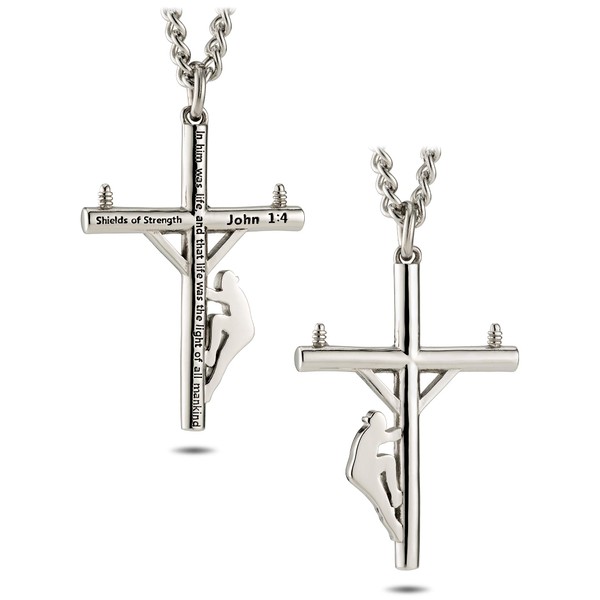 Shields of Strength Men's Lineman Cross Necklace with Bible Verse,