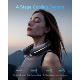 SWEETFULL Neck Fan, 3 Turbo Portable Fans with Neck Support, 4 Speed & LED Display, 5200mAh Rechargeable Personal Fan, Hand-Free Wearable Bladeless Cooler, Gift for Travel Birthday, Men, Women (Black)