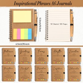 TecUnite 80 Pcs Motivational Spiral Notebooks with Sticky Notes and Bamboo Pen Bulk Inspirational Journals Back to School Supplies Gifts for Teacher Students Class Reward Gifts Office (Brown)