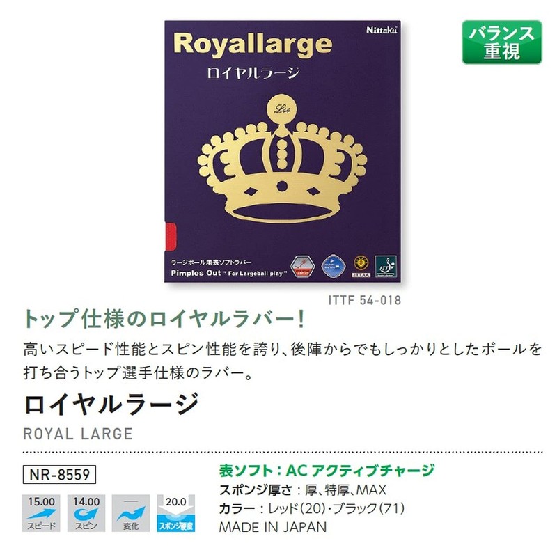 Nittaku NR-8559 Table Tennis Rubber Royal Large Ball Speed Black