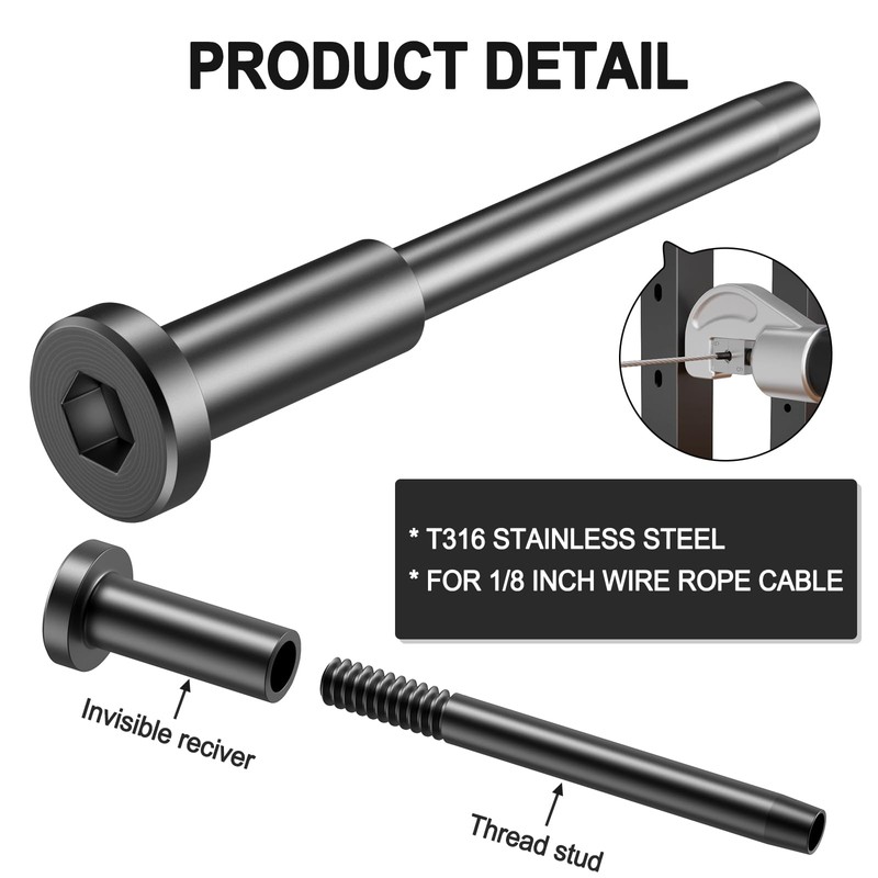 BLIKA 50 Pack 1/8" Black Stainless Steel Invisible Receiver and