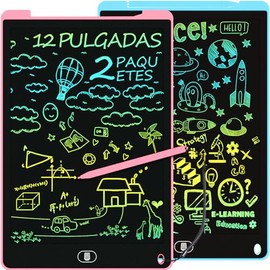 2 Piezas 12 Pulgadas Pizarron Magico, ELECGO Tablero Electrónico de Dibujo a Color para Niños , Función de Bloqueo y Borrado, juguete educativo portát