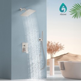 Aolemi Shower System with Rainfall Shower Head and Handheld Wall Mount,High Pressure Shower Faucet Set Fixture Combo with 2 in 1 Handheld Spray Rough-in Valve,8 Inch Shower Head Brushed Nickel