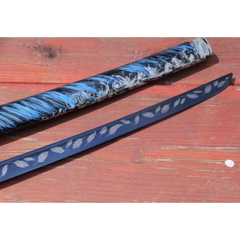 Tattva Tactical 41" Katana Samurai Sword Japanese Blue Blade Feather