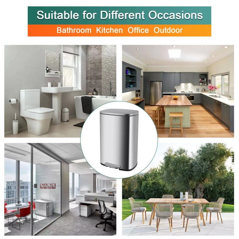 FDW 13 Gallon/50 Liter Trash Can with Lid Step, Fingerprint-Pr