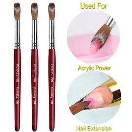 PUYREEINN Acrylic Nail Brush with Kolinsky Sable Hair and Red Wooden Hand, Round Professional Gel Brush for Acrylic Power and Nail Extension Size 8,10,12 (Size8 and Size10)