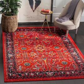 SAFAVIEH Vintage Hamadan Collection Area Rug - 6'7" x 9', Orange & Navy, Oriental Traditional Persian Design, Non-Shedding & Easy Care, Ideal for High Traffic Areas in Living Room, Bedroom (VTH220C)