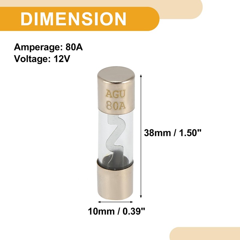 Partuto 5 Pcs 80A Universal AGU Fuse - Metal Glass