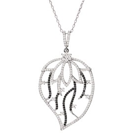 Franki Baker Clear & Black Crystal 925 Sterling Silver Leaf & Flower Pendant Necklace. Pendant 5.5cm. Chain 50cm + 5cm Extension. Comes in Pretty Box.