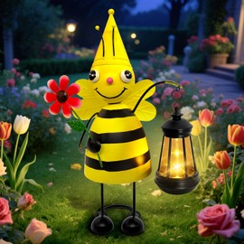Garden Decor Bee Solar Statues,Unique Garden Statues Bee with Solar Lantern Waterproof, Birthday Gifts for Women Mom Grandma, Front Patio Balcony Yard Art Lawn Ornaments Porch Outdoor Decoration