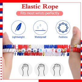 Kigeli 16 Pcs 4th of July Bracelets Red Blue White Bracelets Surfer Heishi Patriotic Bracelets Bulk Clay Beaded Stretch Bracelets Independence Day Bracelet for Men Woman Summer Beach Boho Jewelry