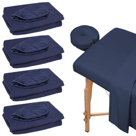 Microfiber Massage Sheet Set, Massage Table Fitted Sheets Resistant Oil and Wrinkle, Spa Bed Cover Esthetician includes Massage Table Cover, Fitted Sheets, Face Rest Cover (4pcs Blue)