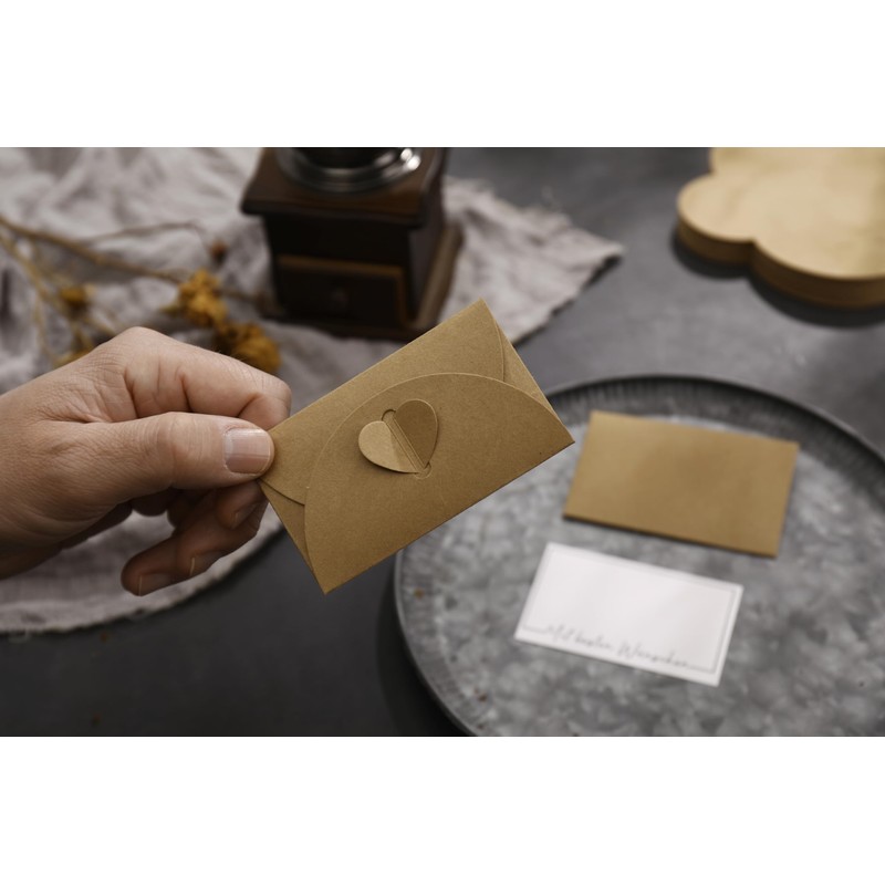 Mini Envelopes with Heart Closure (Set, 50 Envelopes, 50 Cards
