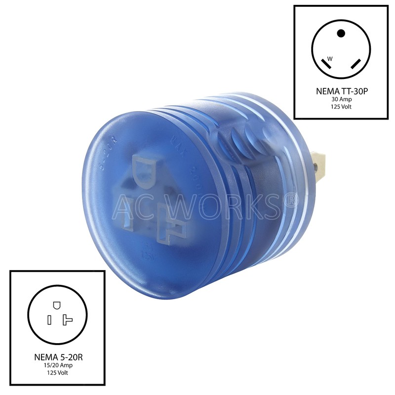 AC WORKS TT-30P RV/Generator 30Amp Plug to 5-15/20R Adapter with