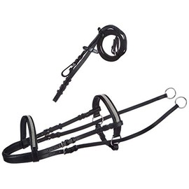 Cwell Equine New Crystal Detail Cross Over Bitless Leather Bridle web grip reins BLACK/BROWN Choice of Sizes (BLACK, PONY)