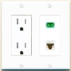 RiteAV 1 Port Fiber Optic Jack SC Simplex APC + Cat6 Wall Plate - Tamper Resistant Outlet White