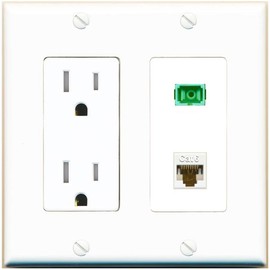 RiteAV 1 Port Fiber Optic Jack SC Simplex APC + Cat6 Wall Plate - Tamper Resistant Outlet White