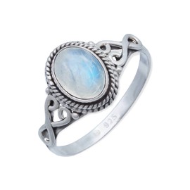 BAGHIMI Oval Ring Made of 925 Sterling Silver, Moonstone