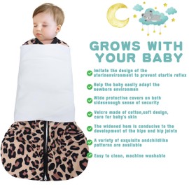 BSTOPPT Newborn Sleep Sack Baby Swaddle,3-Way Adjustable Wearable Blanket,100% Rayon Cotton Swaddling Sleeping Bag，TOG 0.5 (Leopard & Cobble, 6-12 Months)