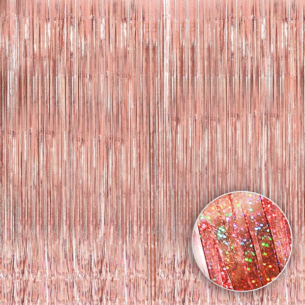 KatchOn, Iridescent Rose Gold Fringe Curtain - XtraLarge, 6.4x8 Feet,