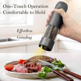 Ultrean Electric Pepper Grinder, Rechargeable Salt and Pepper Grinder with 6 Adjustable Coarseness, LED Light, One-Hand Automatic Operation, Starry Gray