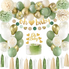 Baby Party Decoration Boy, Baby Decoration Boy Girl, Green Gold Baby Shower Decoration, Baby Shower Decoration, Gender Reveal Party, Baby Shower Balloons Garland for Baby Boy Girl Jungle Decoration