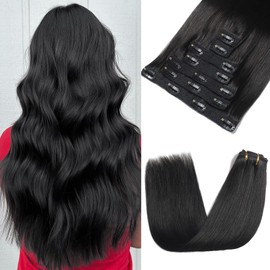 Rimoss Clip in Hair Extensions Real Human Hair, Premium 24 Inch 7pcs Natural Black Remy Human Hair Clip in Hair Extensions Straight, Hair Extensions Real Human Hair Clip ins for Women (#1B 24 Inch)