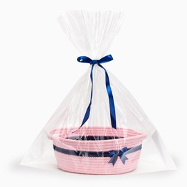 Goodheim Hamper Baskets for Gifts Empty，Christmas Gift Basket Kit with Cellophane Wrap，Bow Set Hamper Small for Birthday Xmas Present Pink with Bow