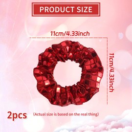 Sliver Glitter Hair Tie Disco Sequin Hair Scrunchies New Years Hair Accessories for Women Girls Happy Birthday Bachelorette Party Favors 2pcs (Red)