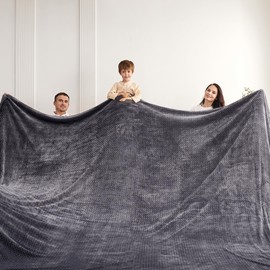 KORBLISS Oversized Blanket 120x120 Inches, Giant Huge Jacquaed Blanket 10'x10' Blanket for Bed, Travel and Camping, Extra Large Big Soft Blanket Fits The Whole Family and Outdoor, Dark Grey Leaf